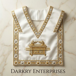 Écharpe de Maçonnerie personnalisée avec broderie fil de soie, Écharpe de Past Master brodée à la main, Écharpe blanche avec franges argentées, Régalia de Loge - Product Image 4