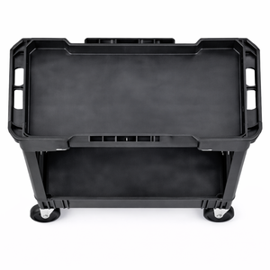 Utility Cart Double Tier Plastic <b>Storage</b> Rack with Wheels for Garage <b>Workshop</b> Tools Rectangle Standing PP Material GAPGAR001 - Product Image 2