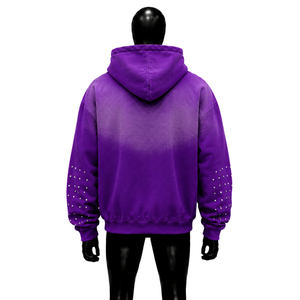 Sweat à capuche graphique violet oversize de qualité supérieure, streetwear unisexe, pull-over décontracté pour homme avec imprimé strass - Product Image 2