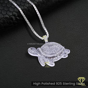 Collier pendentif tortue de mer Bijoux en argent sterling 925 Pendentif tortue moissanite en argent sterling style hip hop - Product Image 2