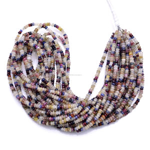 Rondelle Shape Natural Multi Sapphire Smooth 16 pulgadas 3-4mm Cuentas de piedras preciosas de cristal natural Strand para la fabricación de joyas - Product Image 1