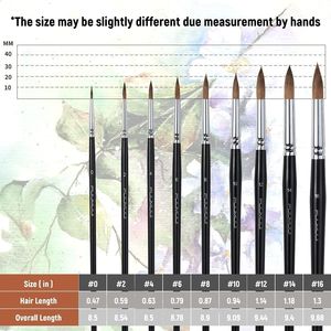 Set di 9 Pennelli Professionali Rotondi a Punta in Martora per Acquerello, da Dettaglio a Sfumatura - Product Image 3