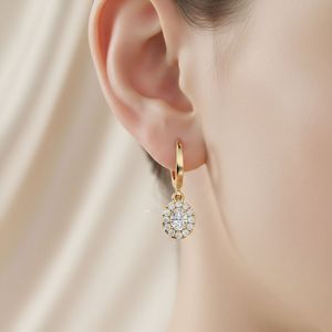 0.20CTW Round <b>Diamond</b> Halo Cluster Drop <b>Earrings</b> Pave Prong Set Linear <b>Dangle</b> Solid Gold Fine Jewelry Women Lab Grown Luxury - Product Image 1