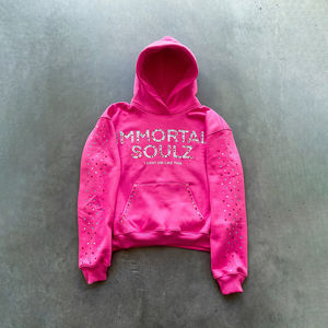 เสื้อฮู้ดดี้สตรีทแวร์สไตล์อเมริกันวินเทจ ล้างสีแบบ Stone Washed ผ้าคอตตอนหวี 100% หนานุ่ม พิมพ์ลายกราฟิกด้วยเทคนิค DTG ประดับด้วยคริสตัลวิบวับ สำหรับผู้ชาย - Product Image 1