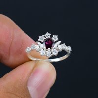 Cincin Garnet Alami Potongan Bundar Brilian Perak Sterling Perhiasan Mewah untuk Pertunangan Janji Ulang Tahun dengan Harga Terbaik