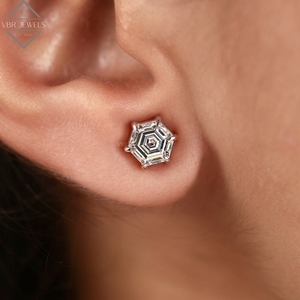Hexagon Step Cut Diamond <b>Stud</b> <b>Earrings</b> Rose Gold Solitaire Bridal Wedding Jewelry Gift Supplier For Women Luxury <b>Fine</b> Jewelry - Product Image 5