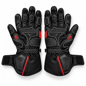 Genuine <b>Leather</b> Motorcycle Racing <b>Gloves</b> <b>Black</b> Red Protective Hard Knuckle Full Finger <b>Mens</b> Biker Gear - Product Image 2