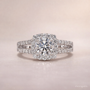 Round Lab Grown Diamond Vintage Women's <b>Ring</b> <b>Split</b> Shank Pave Band Platinum PT950 10K Gold Plated IGI Certified - Product Image 1