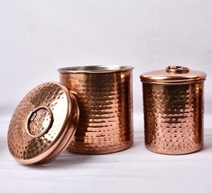 Contenants de stockage alimentaire classiques en métal avec couvercles, bocaux cylindriques hermétiques pour épices de cuisine, lot de 3 pièces, design minimaliste, fabrication artisanale - Product Image 3