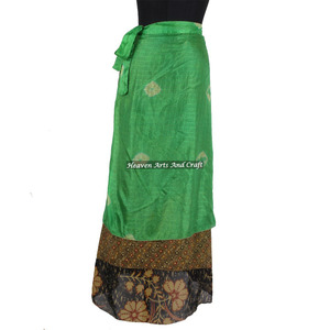 Falda de seda para mujer 2026, falda cruzada vintage hermosa, falda cruzada mágica de seda de 2 capas reversible, sari de seda mágico largo. - Product Image 4