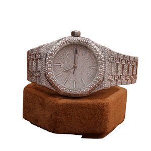 Montre de luxe classique pour homme en acier inoxydable avec diamants en moissanite, sertie de diamants, style rappeur, VVS Lab Diamond - Product Image 1