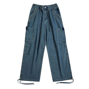 Nouveau Jean Cargo Homme Tendance en Denim Coupe Droite Ample Déchiré et Délavé à l'Acide – Style Décontracté et Moderne - Product Image 1