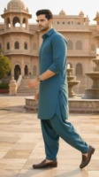 Salwar Kameez pour homme en coton vert sarcelle, manches longues, tenue décontractée quotidienne, style ethnique Inde Pakistan, design moderne, respirant