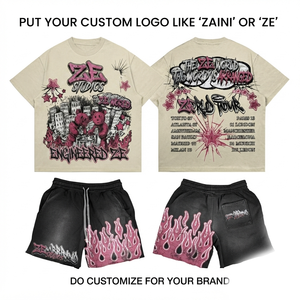 ZAINI 280 GSM Premium <b>Polyester</b> Men's Summer Casual Oversized <b>T</b> <b>Shirt</b> and Short Set for Black Custom Embossed Logo OEM - Product Image 1