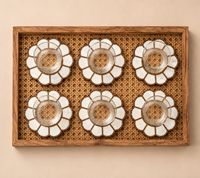 Plateau de service rectangulaire en bois de luxe classique et robuste, 6 sous-verres floraux, design traditionnel, artisanat en rotin, ensemble décoratif