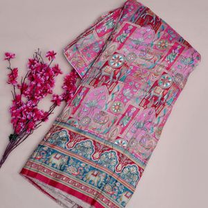 ผ้าปักลายสีชมพูสดใสพร้อมผ้าพันคอชายแดนรูปช้างสำหรับผู้หญิงผ้าพันคอทอผ้าทอจากผ้าเครปธรรมชาติเสื้อผ้าสำหรับเด็กผู้ชายและเด็กผู้หญิง - Product Image 1