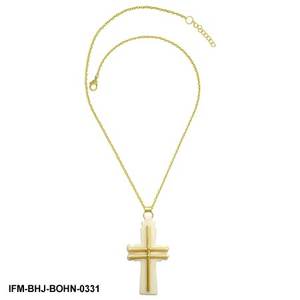 Pendentif croix chrétienne en os blanchi fait main avec fil de laiton enroulé, chaîne dorée résistante au ternissement, collier de mariage pour femme - Product Image 1
