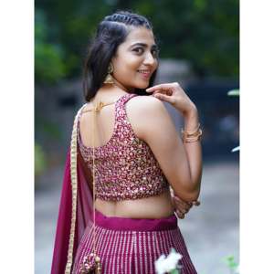 Dazzling Magenta <b>Sequins</b> Georgette Engagement Wear Lehenga Choli - Product Image 4