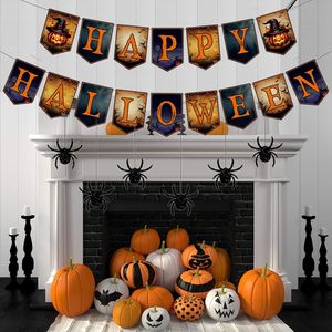 2 confezioni di felice ornamento di ragno di Halloween bandiera bandiera della fune nera Trick Treat decorazioni murali per camino a tema festa - Product Image 3