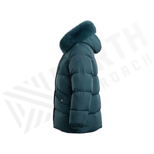 Hooded Quilted Winter Jacket With Fur Trim Thick Polyester Filling Windproof Full Sleeve Regular Length Solid Color - Product Image 3