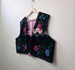 Handcrafted Women Black Velvet Embroidered Sleeveless Winter Warm Cotton Eco-Friendly Traditional Rajasthani Boho Ethnic - Product Image 2