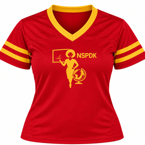 Camisetas de Fútbol de Manga Corta para Mujer PDK con Emblema Decorativo Grande en la Parte Delantera, Cuello en V y Franjas Atléticas en las Mangas - Product Image 3