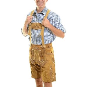Pantalones Cortos Tradicionales Bávaros para Hombre, de Poliéster Bordado Marrón, Cintura Alta, Casuales, con Tirantes, Transpirables - Product Image 2
