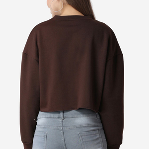 ผู้ผลิต OEM รับผลิตเสื้อสเวตเชิ้ตคอกลมแบบครอปสำหรับผู้หญิง ผ้าฝ้าย 100% แห้งเร็ว ระบายอากาศดี สไตล์วินเทจ สำหรับฤดูหนาว มีโลโก้ด้านหลัง - Product Image 2