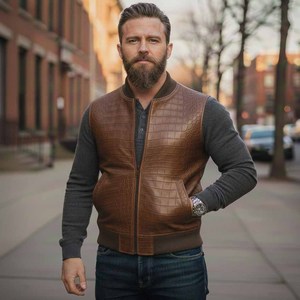 Chaleco de Cuero Genuino Transpirable con Cremallera para Hombre, Chaleco de Motocicleta con Diseño para Trajes - Product Image 3