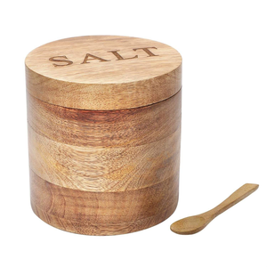Boîte à sel ou à épices en bois d'acacia, boîtes à épices en bois, pots à épices, contenants, boîte de rangement pour assaisonnements avec couvercle magnétique pivotant, cuisine - Product Image 1