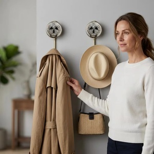 Porte-manteau mural moderne vintage en céramique et métal doré, réglable, écologique, imperméable, auto-adhésif pour vêtements - Product Image 2