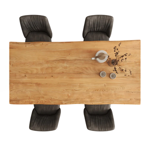 Table de salle à manger en bois d'acacia massif naturel avec plateau à bords bruts et base en métal en forme de W avec finition noire mate, idéale pour la maison, la cuisine ou le restaurant - Product Image 4