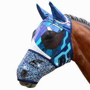 Masque anti-mouches pour chevaux, doux, extensible, protection UV, confortable, avec oreilles, respirant, élastique, avec couvre-yeux en maille - Product Image 6