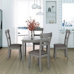 Juego de Comedor Industrial de Madera de 5 Piezas, Mesa de Cocina Gris y 4 Sillas para el Comedor - Product Image 1