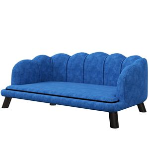 Collezione Autunnale: Divano per Animali Domestici Blu Scuro con Design a Perle per Cani di Taglia Media e Grande, Gambe in Legno Massello con Cuscino per Piccoli Animali - Product Image 1