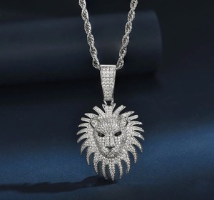 Pendentif Tête de Lion Iced Out en Argent Sterling 925 avec Moissanite VVS Micro-Pavé, Breloque Hip Hop Unisexe pour Fêtes - Product Image 3