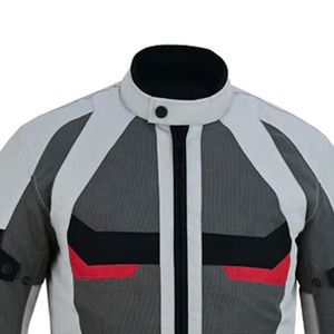 Blouson Moto Respirant pour Homme, Gris Blanc Rouge, Blocs de Couleurs, Col Montant, Fermeture Éclair, Extérieur Polyester Nylon - Product Image 5