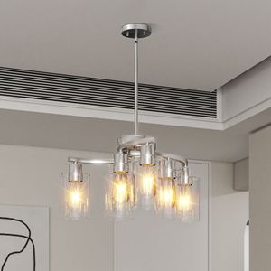 Lampadario a 6 Luci in Nichel Spazzolato Regolabile per Sala da Pranzo, Lampada a Sospensione Industriale per Tavolo, Illuminazione per Secondo Piano - Product Image 2