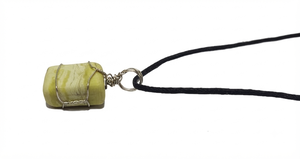 Wholesale Handmade Serpentine Silver Wire Wrapped <b>Light</b> Green Gemstone Rectangular Crystal Pendant with Black Cord - Product Image 6