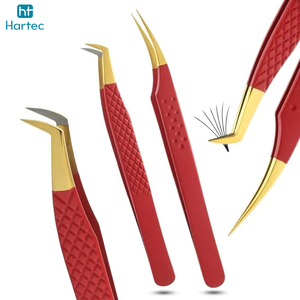 Red and Gold Color Wholesale Rate Custom Made Durable Stainless Steel Beauty Instruments Eyelash Extension and Volume Tweezers - Product Image 2