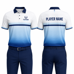 Polo de golf pour femme, bleu et blanc, imprimé par sublimation, respirant, séchage rapide, manches courtes, col, style sportif, spandex/coton - Product Image 1