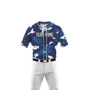 Conjunto de Camiseta de Béisbol para Hombre, Estampado de Camuflaje Azul, Manga Corta, Cierre de Botones, Absorbe la Humedad, Corte Regular, Ropa Deportiva para Todas las Temporadas - Product Image 3