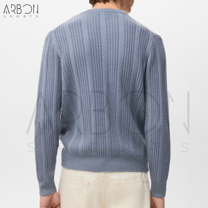 Pulls tricotés décontractés chauds d'hiver pour adultes, style col rond côtelé bleu, personnalisables, nouvelle tendance, prix de gros - Product Image 3