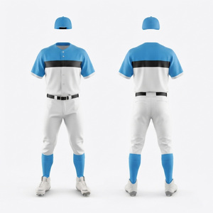 Uniforme de baseball personnalisé pour hommes, blanc et bleu, manches courtes, évacuation de l'humidité, 100% polyester, impression sublimée, toutes saisons, coupe adulte - Product Image 1