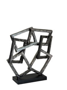 Escultura de Aluminio Geométrica Abstracta con Cuadrados Entrelazados, Arte Metálico Texturizado en Plata y Carbón, Decoración con Pedestal para Hogar u Oficina - Product Image 2