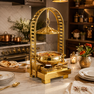 Luxury Brass Hanging Chafing Dish Buffet Food Warmer with Dome Lid Hotel Catering Restaurant Banquet OEM ODM Manufacturer - Product Image 3