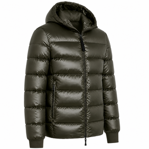 Men's Olive Green Eco-friendly Front Logo Puffer <b>Jacket</b> Windproof Zipper Closure Casual <b>Winter</b> Thick Solid Color Regular Fit - Product Image 4