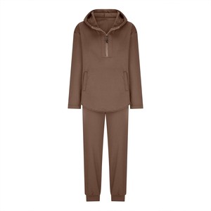 Unisex Solid Color Cotton Tracksuit Set Half-<b>Zip</b> <b>Hooded</b> Casual Breathable Streetwear Regular Fit Winter Full Length Heavyweight - Product Image 4