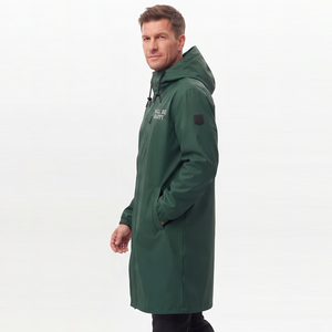 <b>Men</b> Long Hooded <b>Trench</b> <b>Coat</b> Waterproof Outerwear With Pockets Zipper Closure Front Logo Print Windbreaker Hooded <b>Coats</b> - Product Image 3