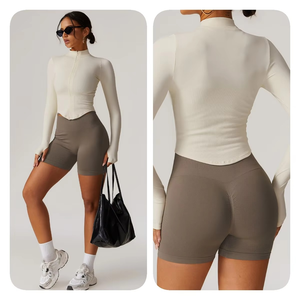 Nouvel ensemble soutien-gorge et short sexy sans couture, mat et écologique, avec crop top sans manches et pantalon taille haute push-up pour le yoga et les activités sportives - Product Image 2